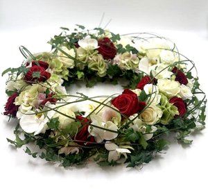 Funeral Wreath red white roses orchid delivery