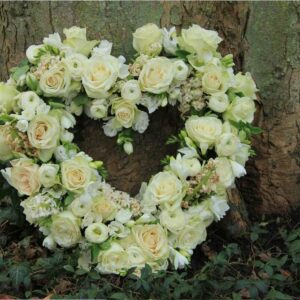 Funeral white open Heart delivery roses