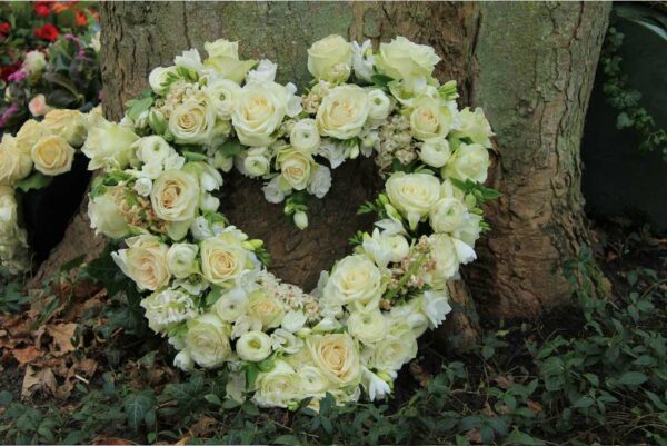 Funeral white open Heart delivery roses